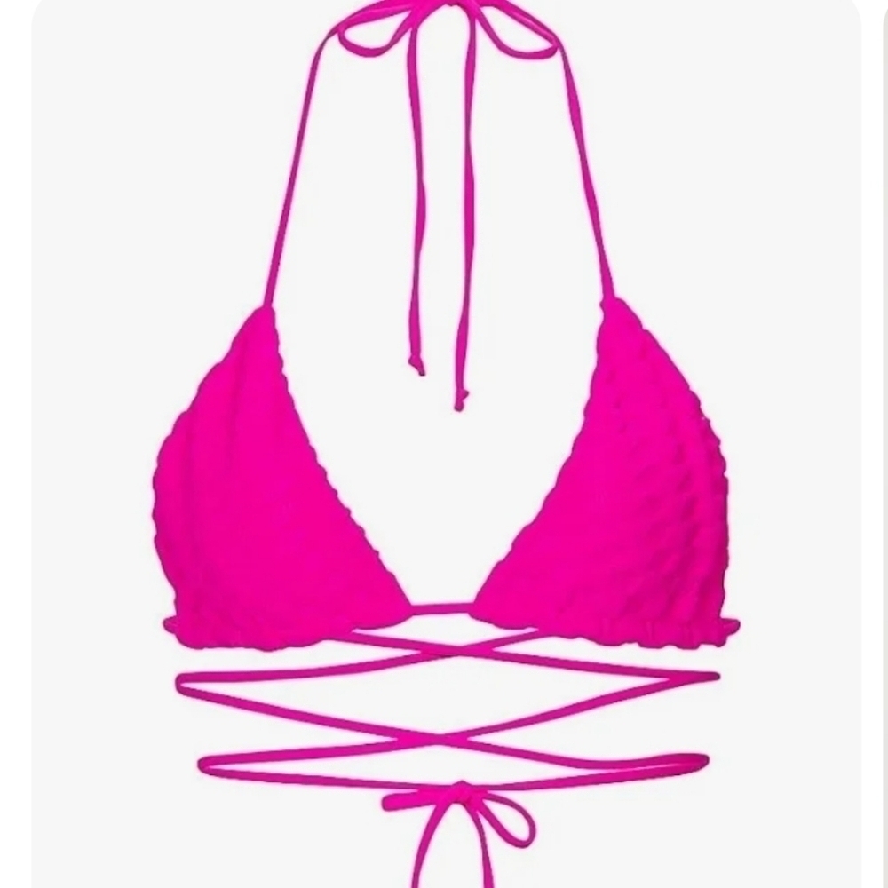 NWT Good American Women Hawiian Pink Jacquard Triangle Strappy Bra sz 4/XL